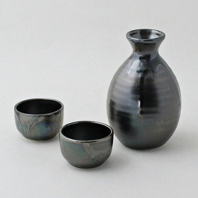 Minoyaki Japanese Ceramic Sake Serving Set 2 Cups and Server (Made in Japan)