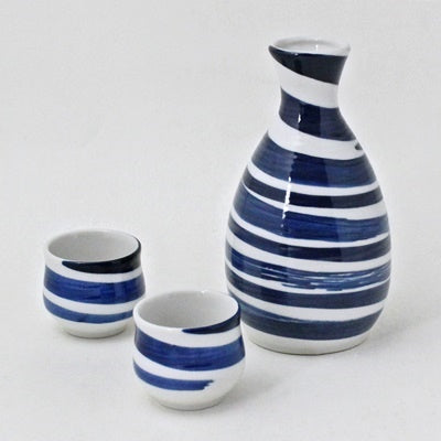 Minoyaki Japanese Ceramic Sake Serving Set 2 Cups and Server (Made in Japan)