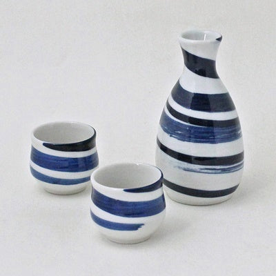 Minoyaki Japanese Ceramic Sake Serving Set 2 Cups and Server (Made in Japan)